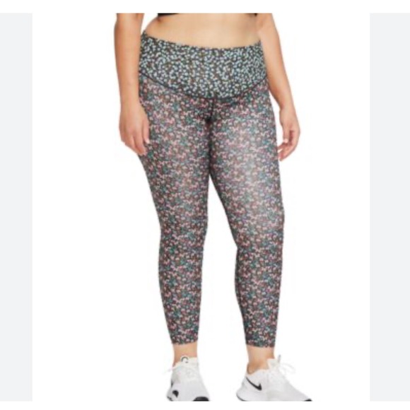 Nike One Dri-FIT Women's 7/8 Tights (Plus Size) Floral Print HR Workout Active2X - Picture 1 of 9